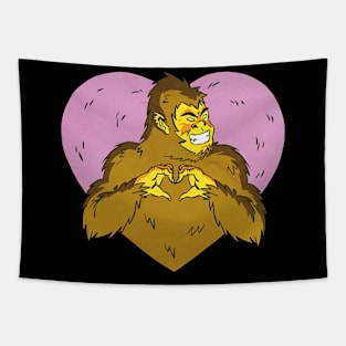 Bigfoot monster and heart Tapestry