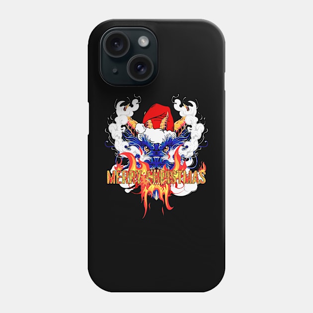 Merry Christmas Santa Dragon with Flames and Smoke Phone Case by Joaddo