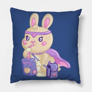 Kawaii superhero bunny drinks juice Pillow