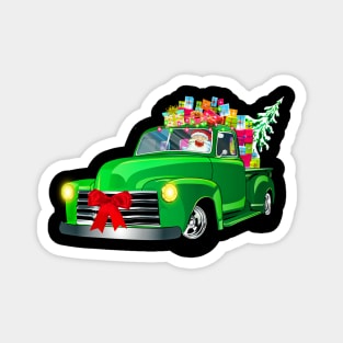 Merry Christmas Santa Green Car & Gifts Magnet