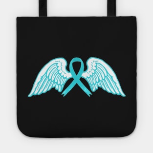 Light Blue Awareness Ribbon with Angel Wings Tote