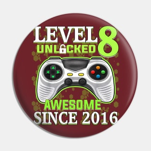 8 Year Old Boy Video Gamer Awesome Since 2016 8th Birthday Pin