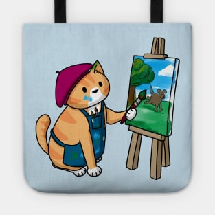 Cat artist easel beret Tote