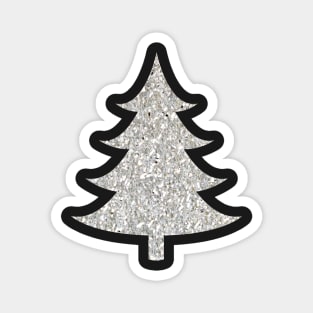 Minimalistic Silver Faux Glitter Christmas Tree Magnet