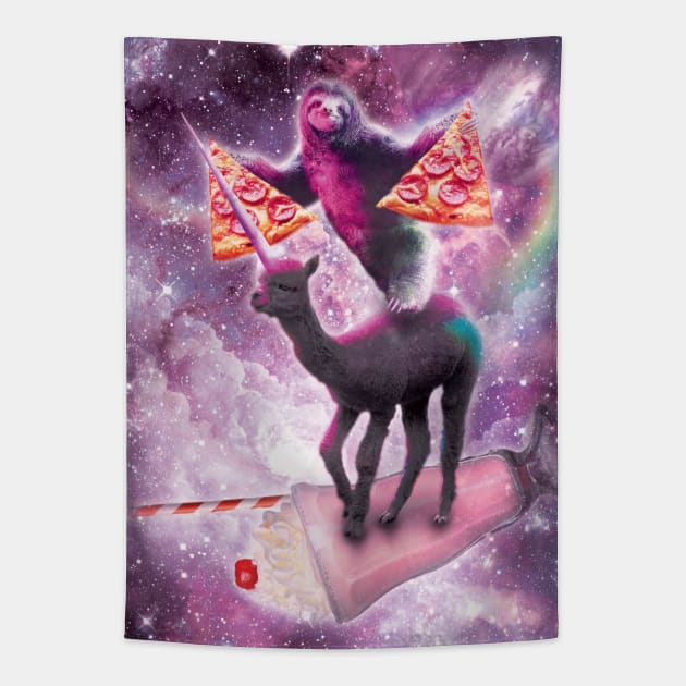 Space Pizza Sloth On Alpaca Unicorn On Milkshake Tapestry by Random Galaxy