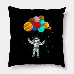 Astronaut In Space Flying With Planet Balloons Pillow