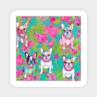 French bulldogs and roses preppy pattern Magnet