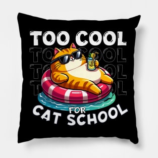 Too Cool for Cat School 😎 Chill Beach Cat Pillow