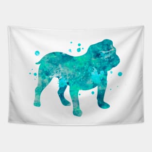 Turquoise English Bulldog Watercolor Painting Tapestry