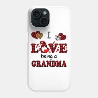 I Love Being A Grandma Gnomes Red Plaid Heart Valentine's Day Shirt Phone Case