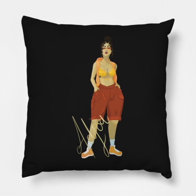 Orange Summer Thanatos Tied Hair Sunglasses Pillow by AdjoaSeddoh