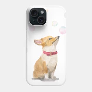 Corgi with Bubbles Watercolour Painting Phone Case