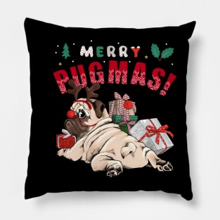 Merry Pugmas Cute Christmas Reindeer Pug With Gifts Pillow