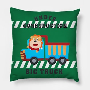 Vector illustration of contruction vehicle with cute litle animal driver. Pillow