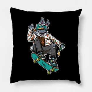 Skating Rabbit Hand Drawn Style Pillow