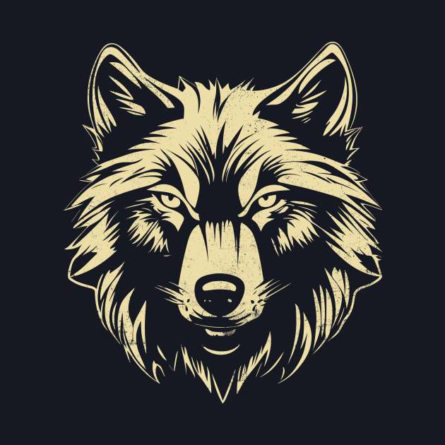 Wolf Head Vintage Graphic Off White on Black by ravensart