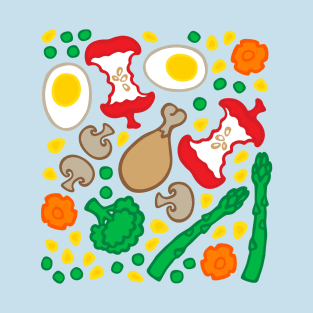 PICNIC Fun Summer Food Apple Core Eggs Veggies Drumstick Bright Graphic Colours - UnBlink Studio by Jackie Tahara T-Shirt