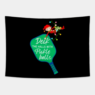 Christmas Deck the Halls with PickleBalls Funny Xmas Tapestry