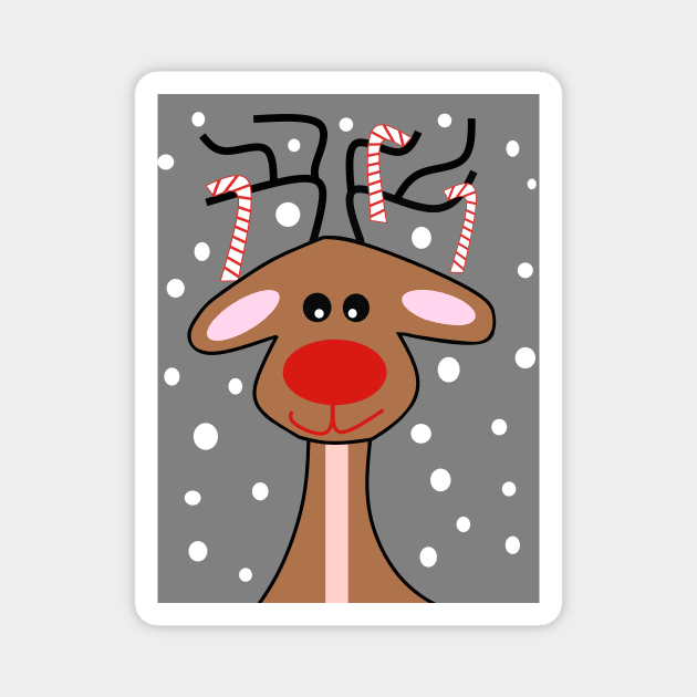 MERRY Christmas Red Nose Reindeer  - Cute Reindeer Art Magnet by SartorisArt1