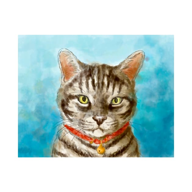 American shorthair cat pet portrait watercolor painting by Nalidsa