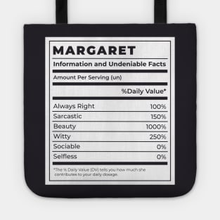 Funny Food Label Female Ingredients MARGARET Tote