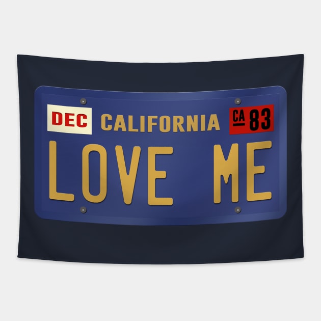 Holiday Road Love Me License Plate Tapestry by DeepDiveThreads