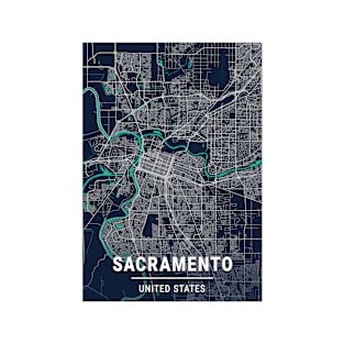 Sacramento Blue Dark Color City Map T-Shirt