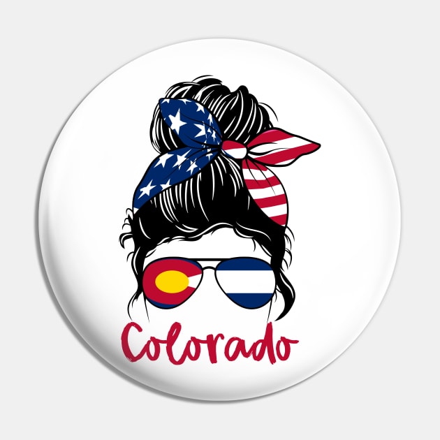 Colorado  girl Messy bun , American Girl , Colorado Flag Pin by JayD World