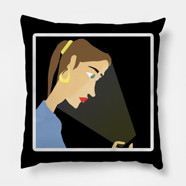 Woman looking down at her cellphone Pillow by Nosa rez