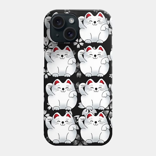 Lucky cat, sitting white maneki, pattern Phone Case by cuisinecat