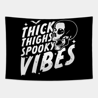 Thick Thighs Spooky Vibes Funny Halloween Skull Tapestry