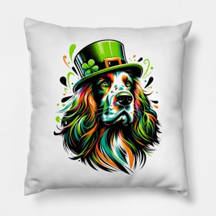 Vibrant English Setter Celebrates Saint Patrick's Day Pillow