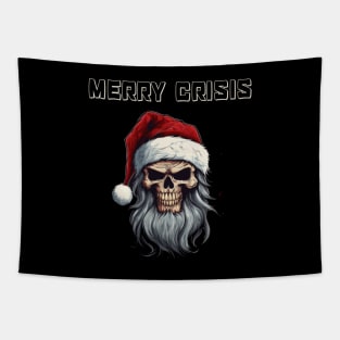 Merry Crisis, anti xmas, skull with santa hat Tapestry