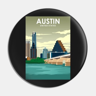 Austin Texas United States Vintage Minimal Retro Travel Poster Pin