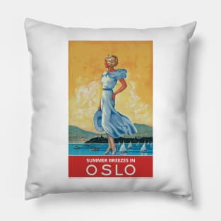 Summer Breezes in Oslo - Vintage Travel Poster Pillow