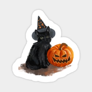 Halloween - Cat - New Year - Pumpkin Magnet