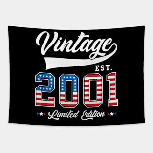 22nd Birthday Patriotic Vintage 2001 USA Flag 4th of July Tapestry