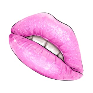 Parted sexy lips with tongue and barbie pink lip color gloss T-Shirt