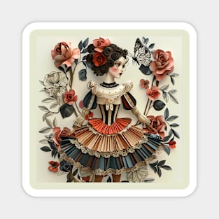 Cute Paper Doll With Fan Victorian Lace Dress Art Magnet