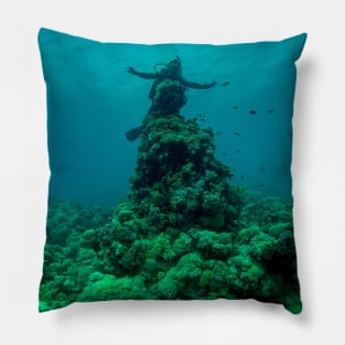 Coral reef and scuba diver Pillow