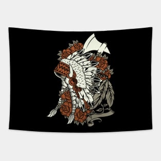 Retro Indian Head Dress With Roses And Feathers Tapestry