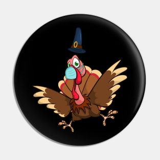 Happy Turkey in mask Thanksgiving Day Gift Pin