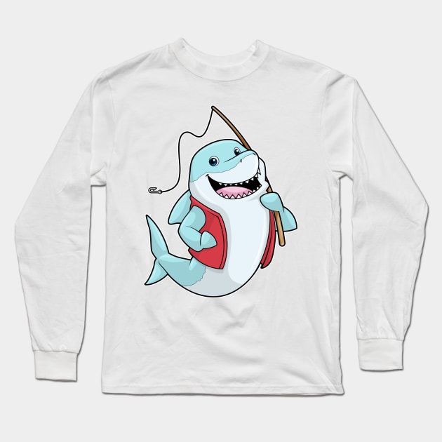 Shark at Fishing with Fishing rod - Angler - Long Sleeve T-Shirt