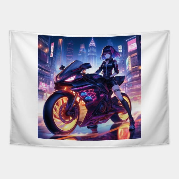 anime girl on motorbike Tapestry by Anthony88