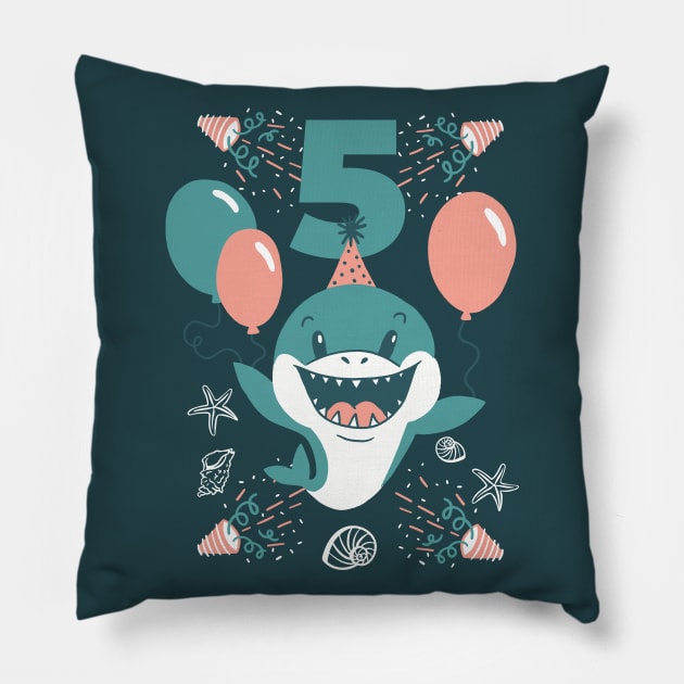 Baby Shark for 5th Birthday Pillow by SLAG_Creative