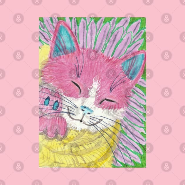 Pink kitten cat art by SamsArtworks