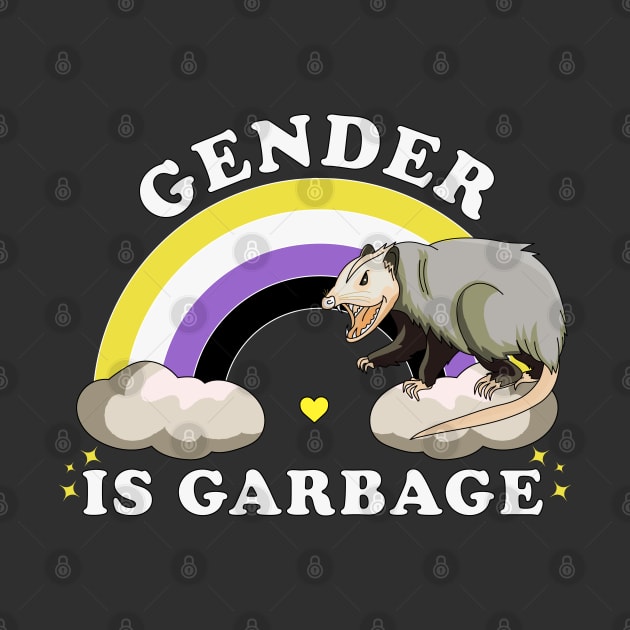 Gender Is Garbage Genderfluid Non-Binary LGBTQ Pride Opossum by OrangeMonkeyArt