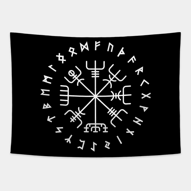 Norse Vegvisir Wayfinder Viking Compass Elder Futhark Runes Tapestry by Blue Pagan