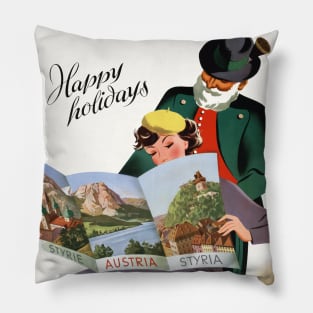 Vintage Travel Poster Austria Happy Holidays Steriermark Pillow