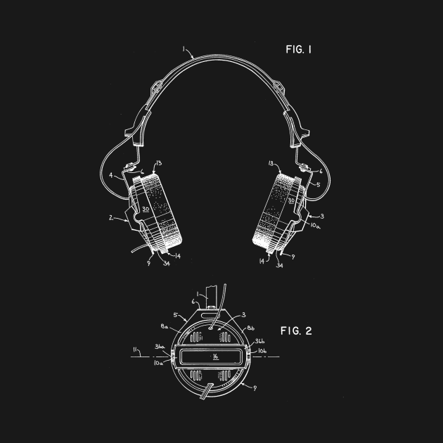 Headphone Vintage Patent Drawing by TheYoungDesigns